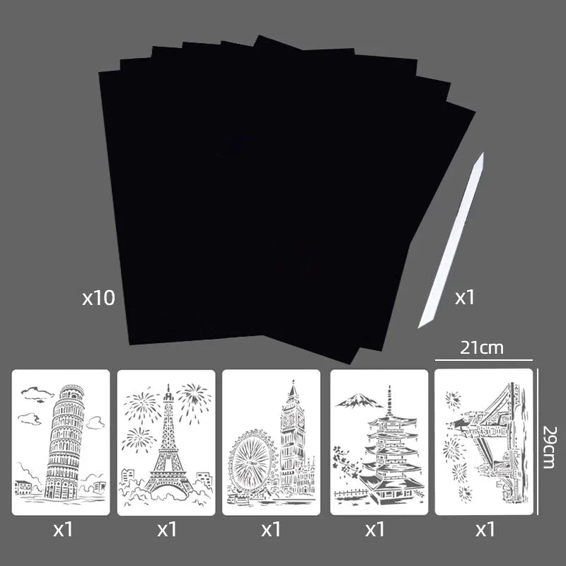 Pochoirs Bâtiment Papier à Gratter